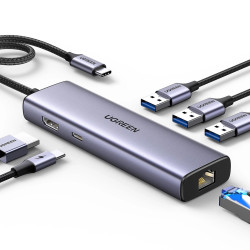 UGREEN CM512 6 -In -1 Docking Station- USB-C To 3*USB 3.0 A/HDMI/RJ45/ 100W PD Converter