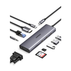 UGREEN CM498 10 -In -1 Docking Station- USB-C To 3*USB A 3.0/HDMI/VGA/RJ45 Gigabit/SD/TF/ AUX3.5mm /100W PD Converter