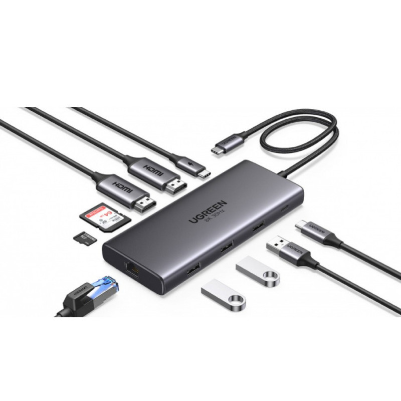 UGREEN CM639 10 -In -1 Docking Station- USB-C to 1*USB 3.0 /2*USB 2.0/ USB-C3.0/ 2*HDMI / RJ45 Gigabit/SD&TF /100W PD port Conve UGREEN CM639 10 -In -1 Docking Station- USB-C to 1*USB 3.0 /2*USB 2.0/ USB-C3.0/ 2*HDMI / RJ45 Gigabit/SD&TF /100W PD port Conve