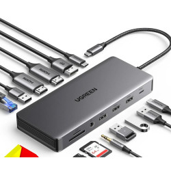 UGREEN CM681 11 -In -1 Docking Station- USB-C to 2*USB-A3.2/ 1*USB-A 3.0/USB-C3.2/ 2*HDMI/RJ45 Gigabit/ SD&TF/ 3.5mm /100W PD po