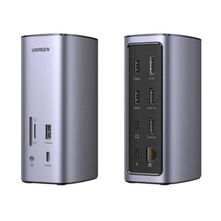 UGREEN CM681 12 In 1 PRO Docking Station-USB-C to 2*USB 3.0 /1*USB3.2/ 1*USB-C3.2/ 2*HDMI / 1*DP/ RJ45 Gigabit/ SD&TF/ 3.5mm/ 10