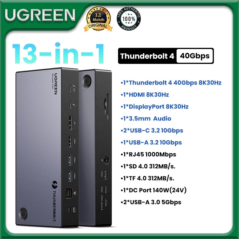 UGREEN U709 Revodok Max 313 Thunderbolt 4 13 -In -1 Docking Station-1*Thunderbolt 4/2*USB-C 3.2, 2*USB-A 3.2/2* USB-A 3.0/DP 1.4 UGREEN U709 Revodok Max 313 Thunderbolt 4 13 -In -1 Docking Station-1*Thunderbolt 4/2*USB-C 3.2, 2*USB-A 3.2/2* USB-A 3.0/DP 1.4