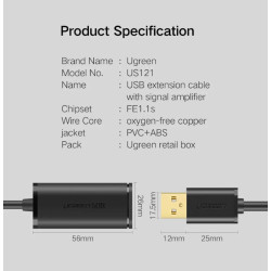 UGREEN US121 USB 2.0 Male to USB A Female Active Extension Cable with Chipset 25M