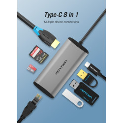 VEN CNDHB Vention USB-C MULTI-FUNCTIONAL 8 in 1 DOCKING STATION -Type C HDMI/USB3.0 (3 PORTS)/RJ45/TF/SD/PD(87W) Converter 0.15M