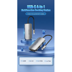 VEN TOAHB Vention USB-C MULTI-FUNCTIONAL 4 in 1 DOCKING STATION - Type C HDMI, VGA, USB 3.0, PD Docking Station