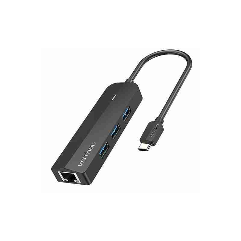 VEN TGPBB Vention USB-C to USB 3.0*3, RJ45, Micro-B HUB 0.15M Black ABS Type VEN TGPBB Vention USB-C to USB 3.0*3, RJ45, Micro-B HUB 0.15M Black ABS Type