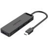 VEN TGKBD Vention Type-C to 4-Port USB 3.0 Hub with Power Supply Black 0.5M ABS Type