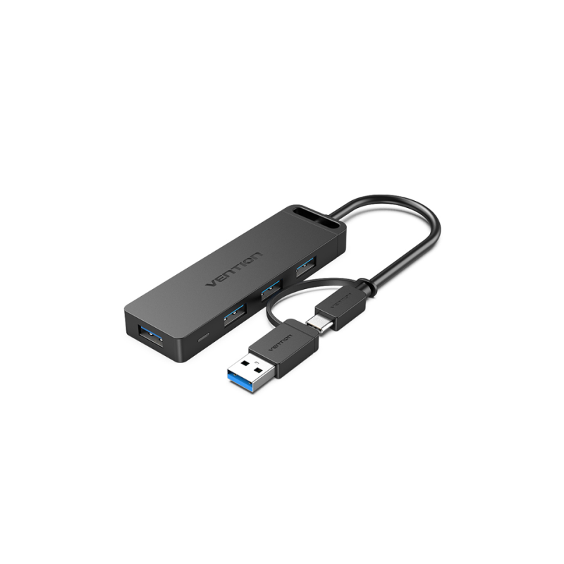 VEN TGKBB Vention Type-C to 4-Port USB 3.0 Hub with Power Supply Black 0.15M ABS Type