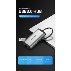 VEN CKBHB Vention USB 3.0 to USB3.0 (3 PORTS) + Gigabit Ethernet Aluminum Alloy Docking Station