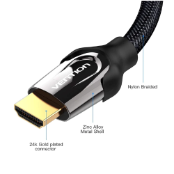 VAA-B05-B100 Vention Nylon Braided HDMI Cable 1M Black Metal Type