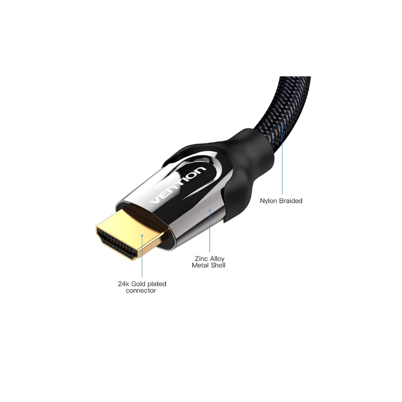 VAA-B05-B100 Vention Nylon Braided HDMI Cable 1M Black Metal Type