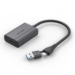 VEN ACYHB Vention USB-C + USB-A To HDMI Adapter 0.15M Grey Aluminium Alloy Type