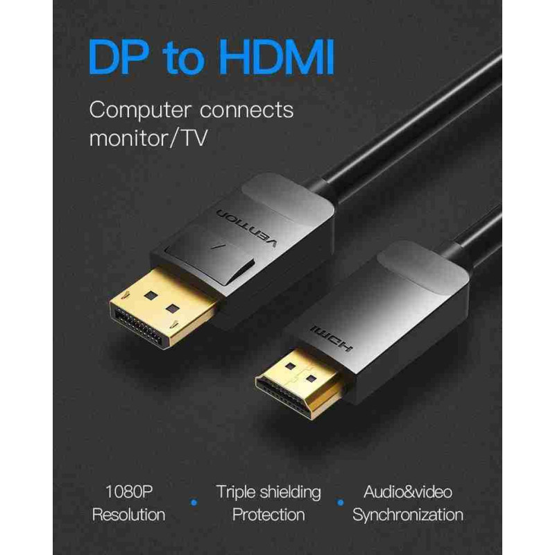 VEN HADBG Vention DisplayPort to HDMI Cable 1.5M Black VEN HADBG Vention DisplayPort to HDMI Cable 1.5M Black