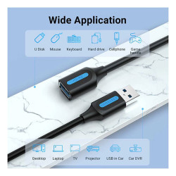 VEN CBHBG Vention USB 3.0 A Male to A Female Extension Cable 1.5M Black PVC Type