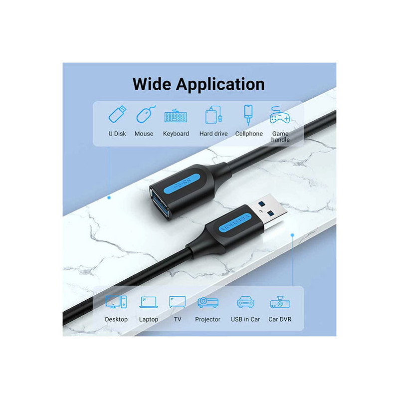 VEN CBHBG Vention USB 3.0 A Male to A Female Extension Cable 1.5M Black PVC Type