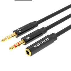 VEN BBTBY Vention 2*3.5mm Male to 4 Pole 3.5mm Female Audio Cable 0.3M Black ABS Type