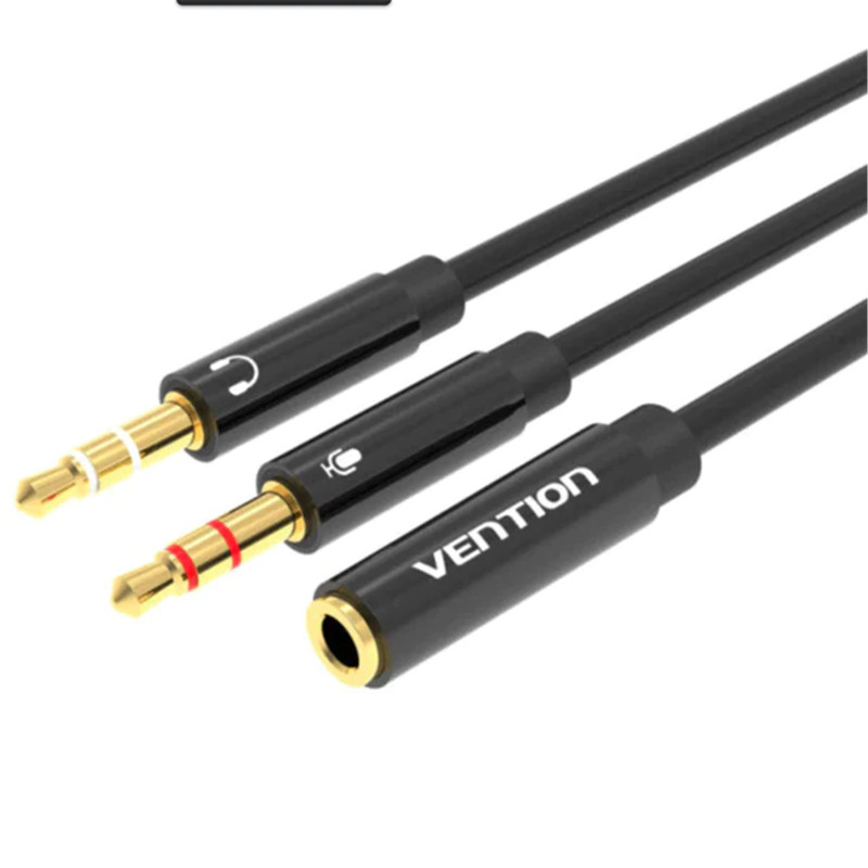 VEN BBTBY Vention 2*3.5mm Male to 4 Pole 3.5mm Female Audio Cable 0.3M Black ABS Type VEN BBTBY Vention 2*3.5mm Male to 4 Pole 3.5mm Female Audio Cable 0.3M Black ABS Type