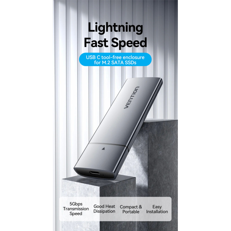 VEN KPFH0 Vention M.2 NGFF SSD Enclosure (USB 3.1 Gen 2-C) Gray Aluminum Alloy Type VEN KPFH0 Vention M.2 NGFF SSD Enclosure (USB 3.1 Gen 2-C) Gray Aluminum Alloy Type