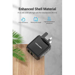 VEN QC67-UK-B Vention Two-Port USB(A+C) Wall Charger (18W/20W) UK-Plug Black