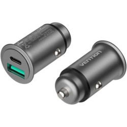 VEN CC-63-H Vention 25W Dual USB Car Charger (PD3.0+QC3.0) Gray Mini Style Aluminium Alloy Type