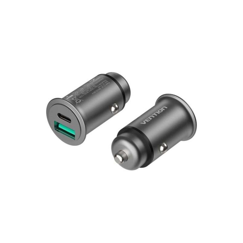 VEN CC-63-H Vention 25W Dual USB Car Charger (PD3.0+QC3.0) Gray Mini Style Aluminium Alloy Type VEN CC-63-H Vention 25W Dual USB Car Charger (PD3.0+QC3.0) Gray Mini Style Aluminium Alloy Type
