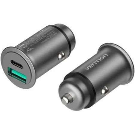 VEN CC-63-H Vention 25W Dual USB Car Charger (PD3.0+QC3.0) Gray Mini Style Aluminium Alloy Type