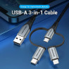 VEN CQJHF Vention USB 2.0 A Male to 3-in-1 Micro-B&USB-C&Lightning Male Cable 1M Gray Aluminum Alloy Type