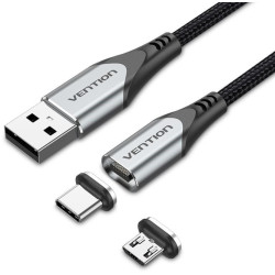 VEN CQMHF Vention USB 2.0 A Male to 2-in-1 Micro-B&USB-C Male Magnetic Cable 1M Gray