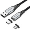 VEN CQMHF Vention USB 2.0 A Male to 2-in-1 Micro-B&USB-C Male Magnetic Cable 1M Gray