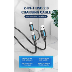 VEN CQDBG Vention USB 2.0 A Male to 2-in-1 Micro-B&USB-C Male Cable 1.5M Black PVC Type