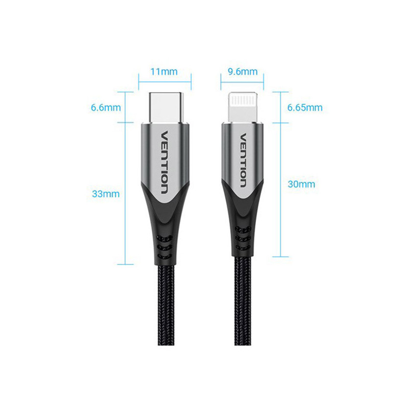 VEN TACHG Vention USB 2.0 C to Lightning Cable 1.5M Gray Aluminum Alloy Type VEN TACHG Vention USB 2.0 C to Lightning Cable 1.5M Gray Aluminum Alloy Type