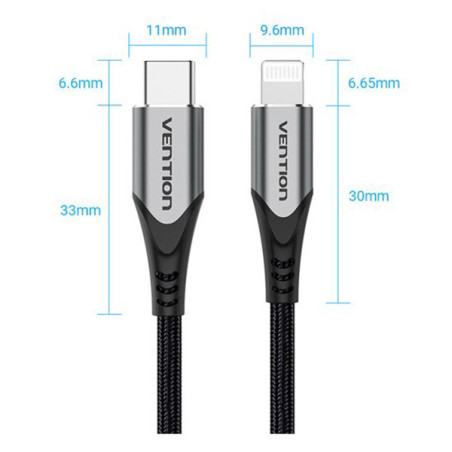 VEN TACHG Vention USB 2.0 C to Lightning Cable 1.5M Gray Aluminum Alloy Type